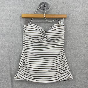 Sonnet Shores Swim Top Womens 12 White Striped Halter Ruched Sides Lined